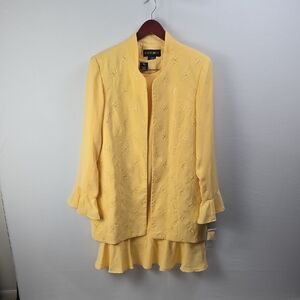 Harmony New York Yellow 3pc Embroidered Blazer Skirt Suit, Sz 14 Church Lady